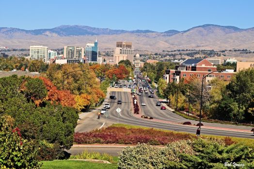 Fall colors from the train station looking at downtown Boise.